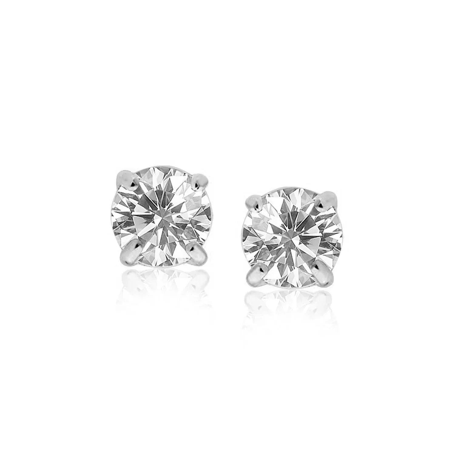 14k White Gold Stud Earrings with White Hue Faceted Cubic Zirconia(7mm) in a sleek high-contrast midnight luxury editorial st